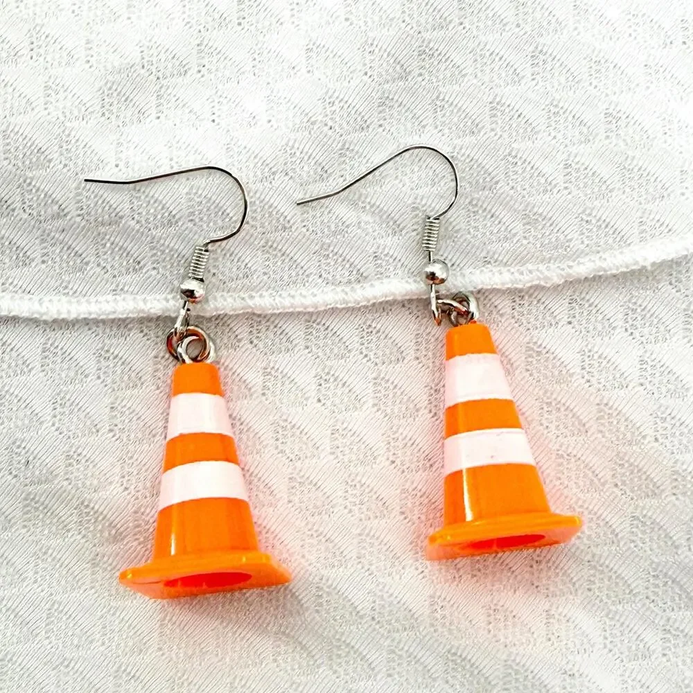 Miniature Traffic Safety Cone Earrings, Construction Traffic Cone Earrings